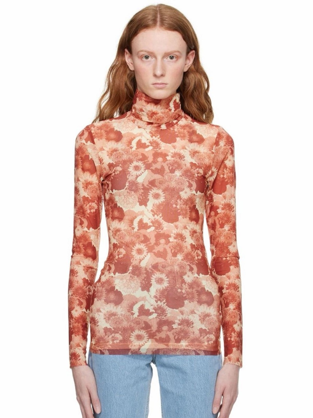 Ganni mesh printed turtle neck